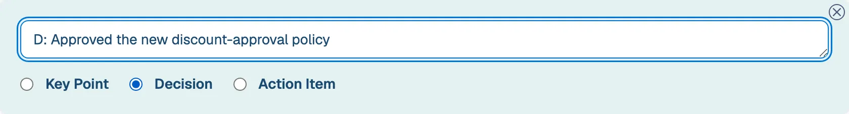 A note created as a decision by typing D: