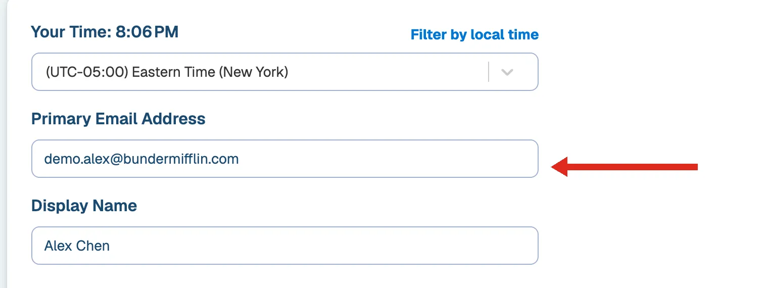 Primary email address field in account settings