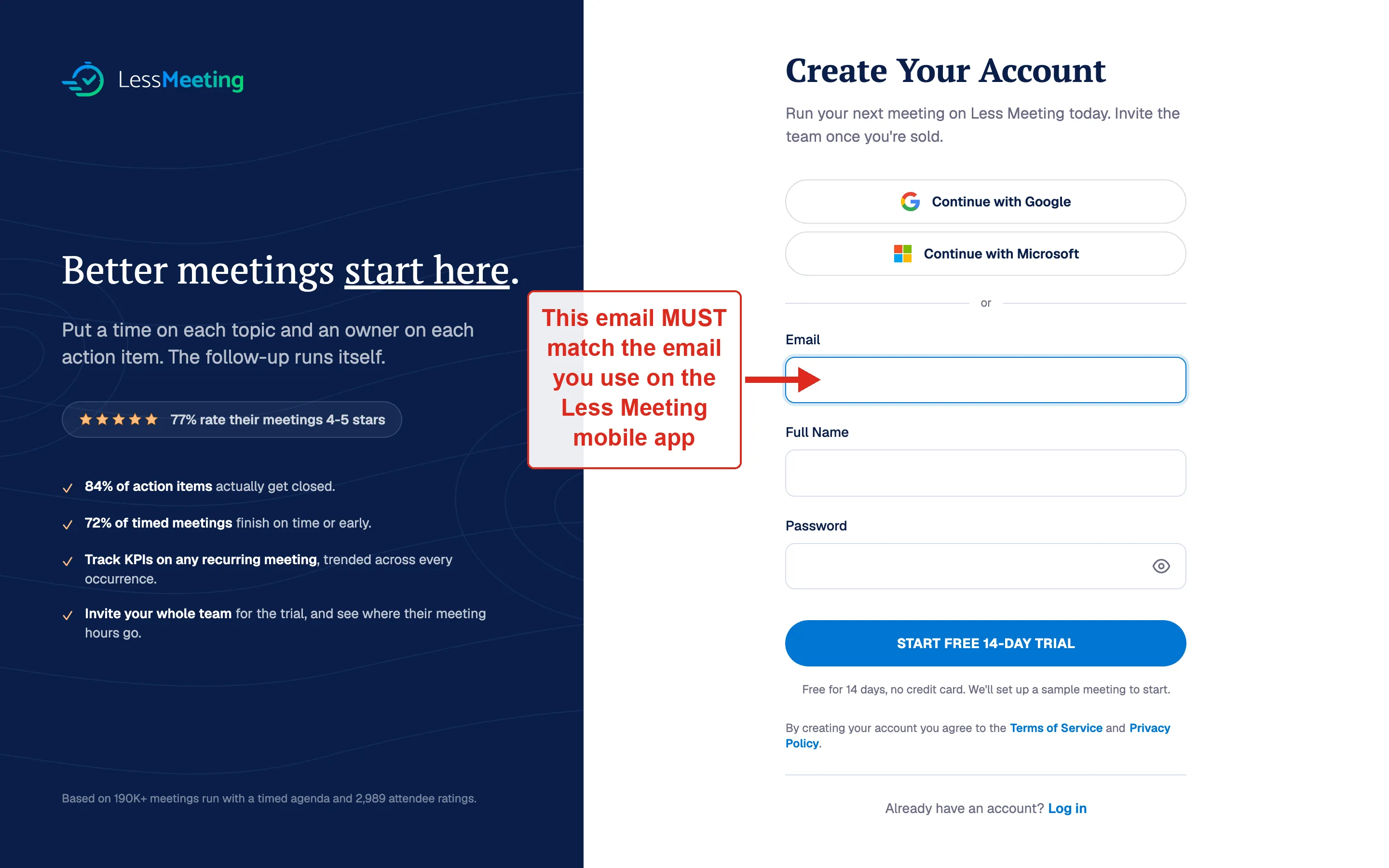 Less Meeting web registration form
