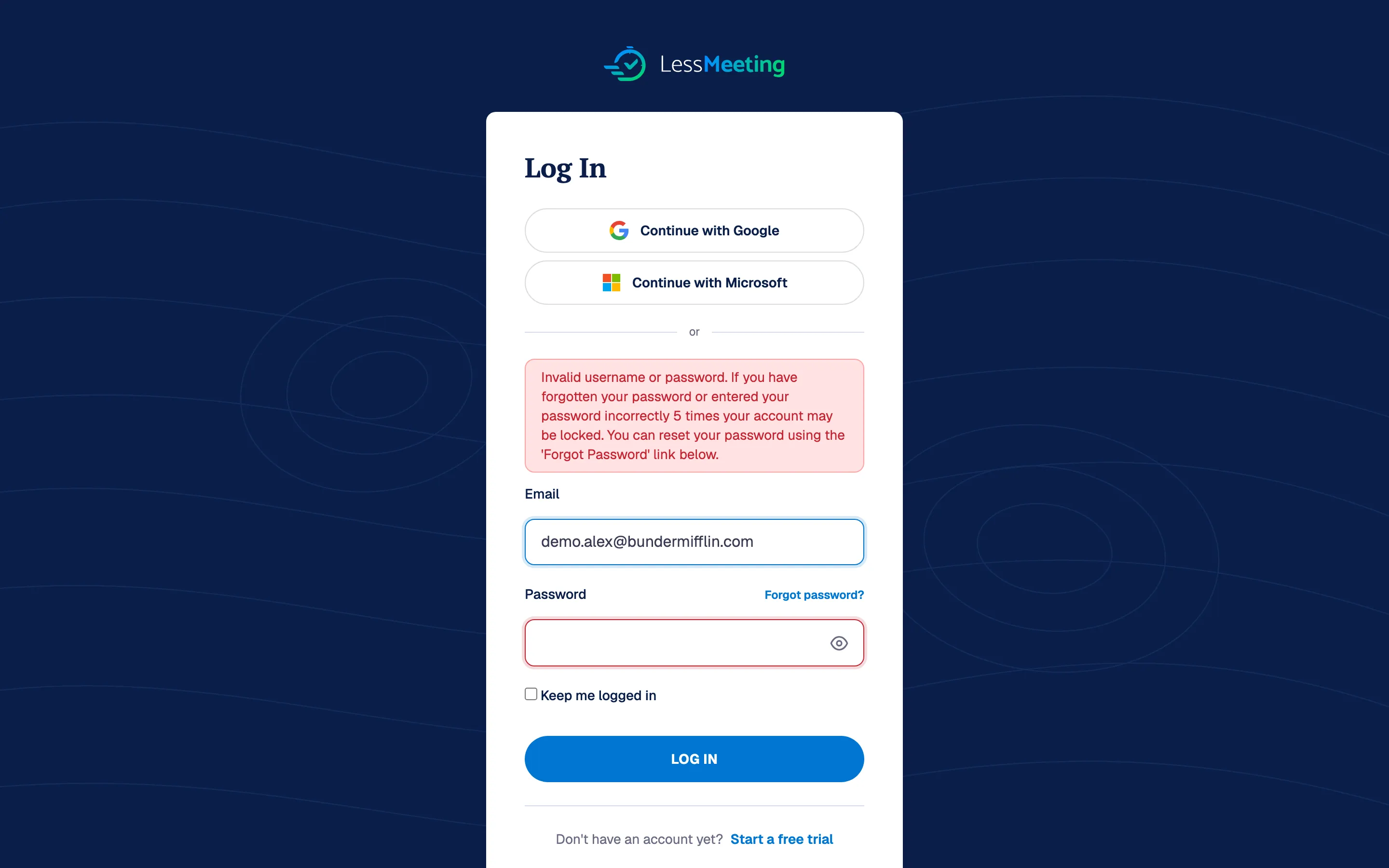 Locked account message shown after too many failed login attempts
