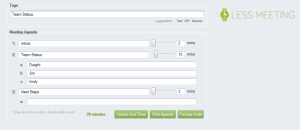 planning timing for each agenda item in Less Meeting